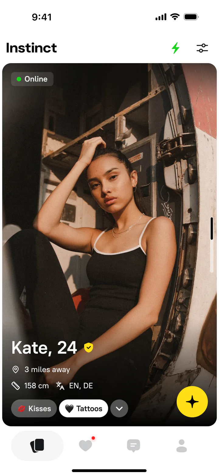 Instinct app — a nearby profile, Kate
